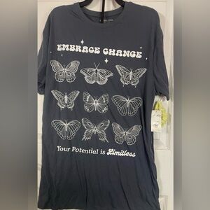 Grayson Social Butterfly Graphic Sleep Tee w/ Hair Tie NWT Size Small Gray Shirt
